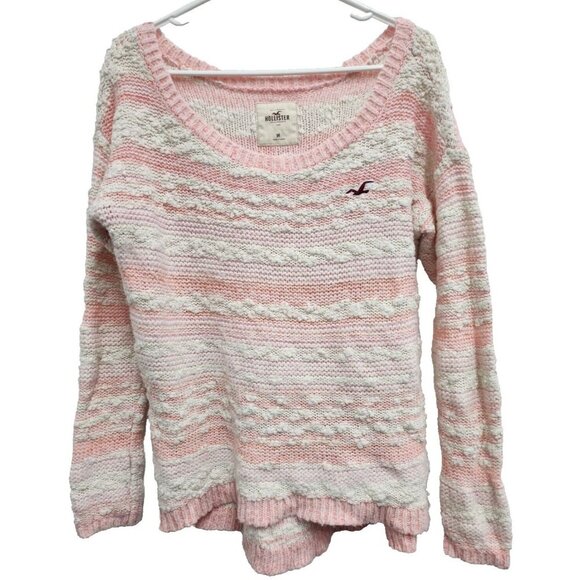 Hollister Sweaters - Hollister Womens Sweater Size Medium Pink Striped Textured Hi-Low Hem Pullover